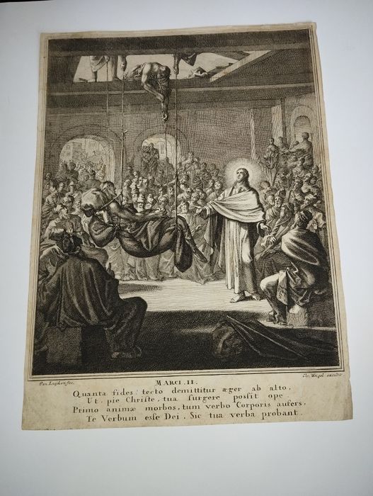 Uzdrowienie paralityka Biblia Germanica stary miedzioryt