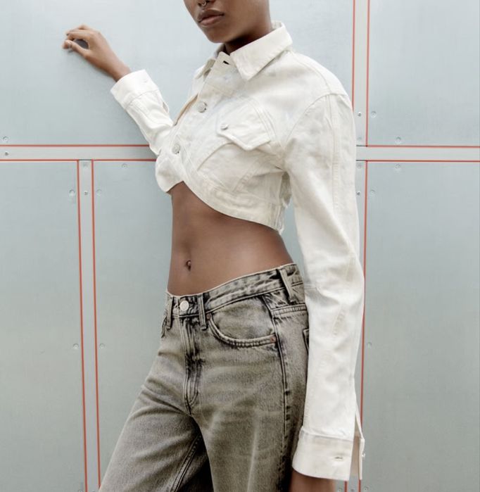 Женская белая молочная джинсовая куртка Zara M/S джинсовая курточка