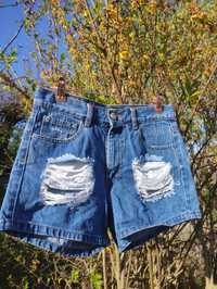 szorty jeansowe z przetarciami bik bok S wysoki stan