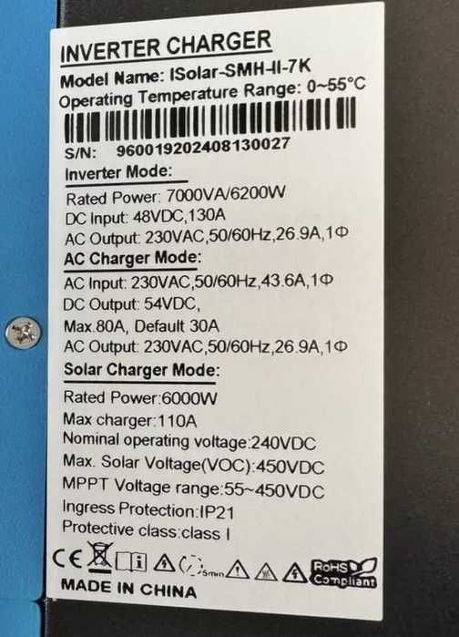 Гібридний сонячний інвертор EASUN ISolar-SMH-II-7KW 6200W Wi-Fi