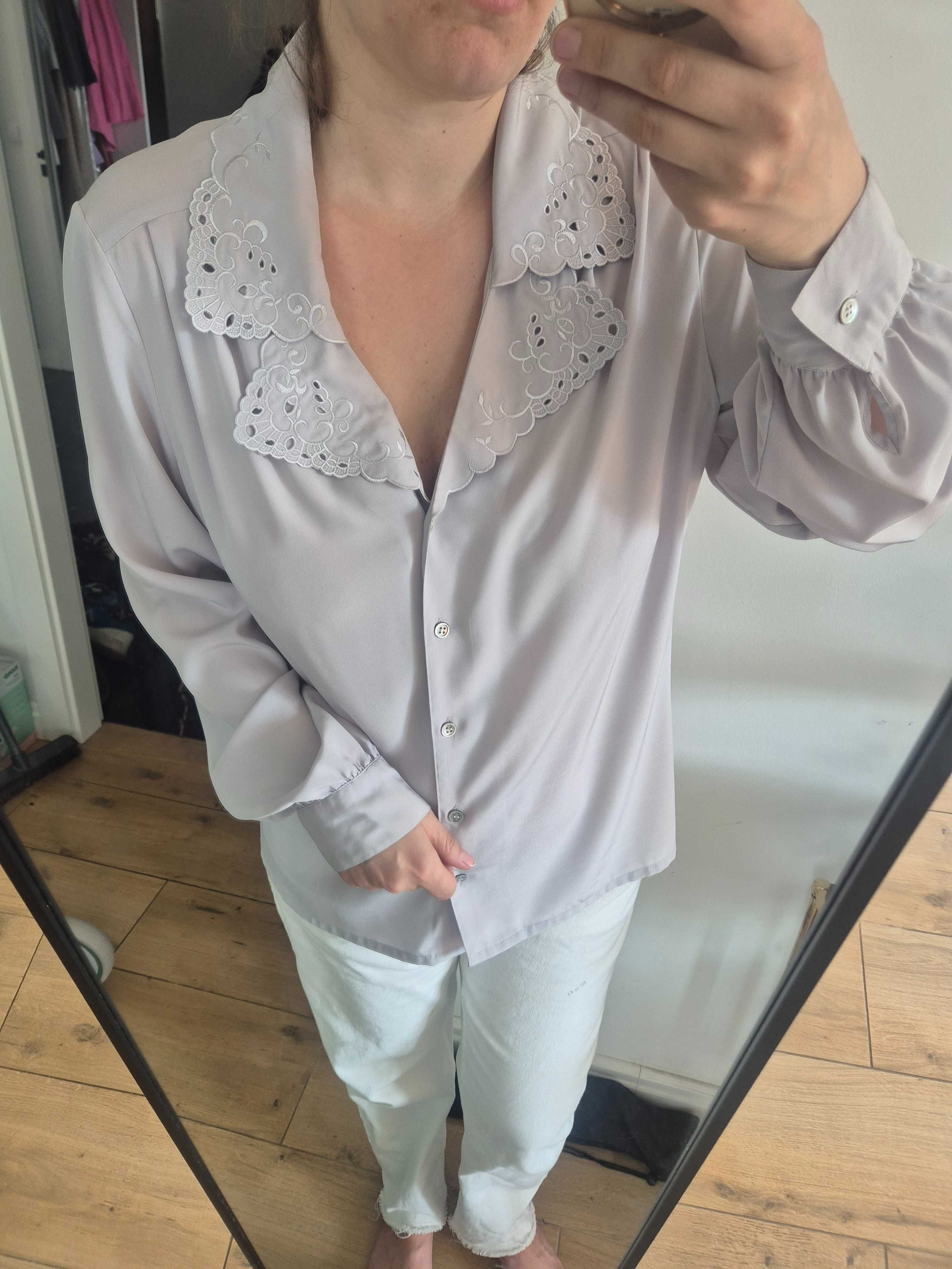 Koszula szara srebrna z haftem elegancka wizytowa oversize 44/XXL
