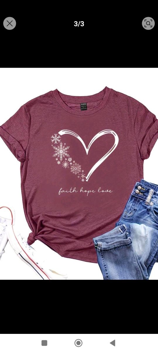 T-shirt serce M srebrne
