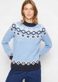 B.P.C sweter niebieski z norweskim wzorem 44/46.
