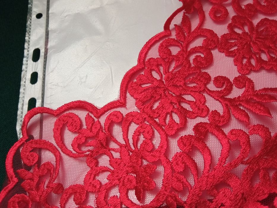 Baronetka sukienka na wesele koronka gipiura czerwień r. 40/L na zamów