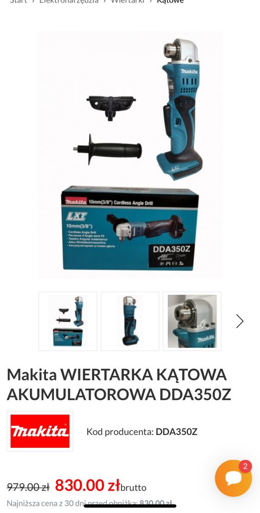 Makita wiertarka  kątowa akumulatorowa DDA350Z