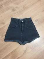 Spodenki jeansowe szorty damskie wysoki stan Zara czarne (36)
