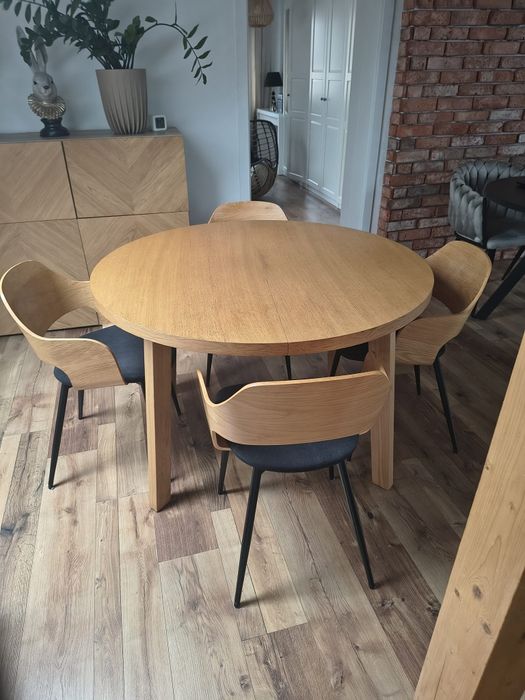 Stół okrągły drewniany + 4 krzesła loft