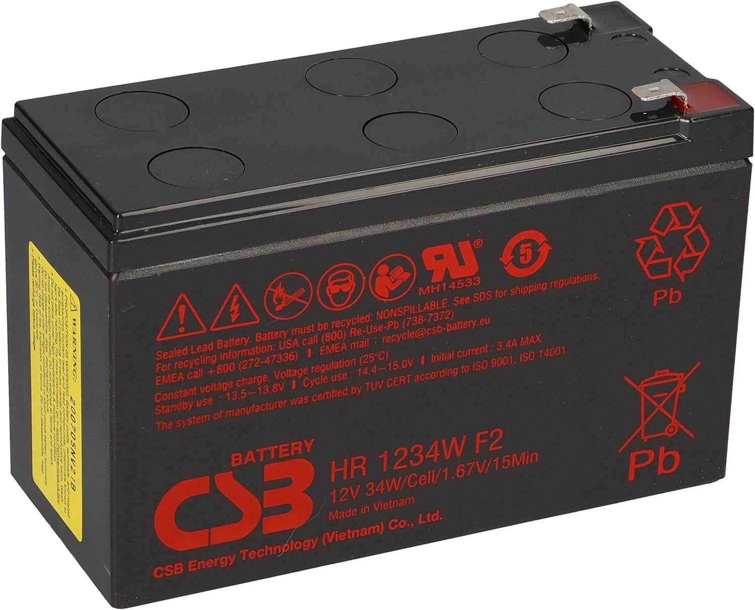 Аккумулятор для UPS (ИБП): CSB 12V 9 Ah (HR 1234W F2) 151х65х94