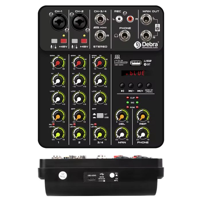 Мікшерний пульт 4 канал. Debra V4. Bluetooth, звукова карта. Пульт