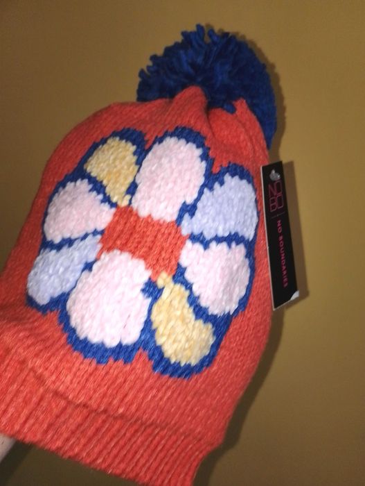 NOWA czapka zima z pomponem*Talla Unica*pomarańcz/niebieska
