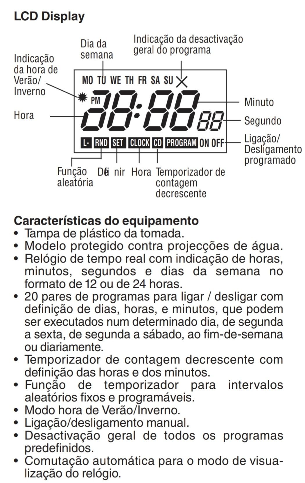 Tomada relógio / temporizador digital IP44
