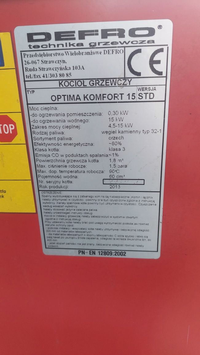 Piec DEFRO 15 czesci