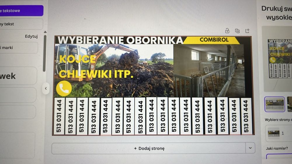 Wybieranie obornika minikoparką i inne prace