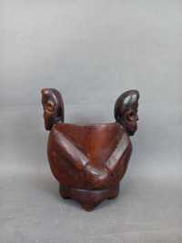 Drewniana rzeźba afrykańska, pojemnik, popielnica