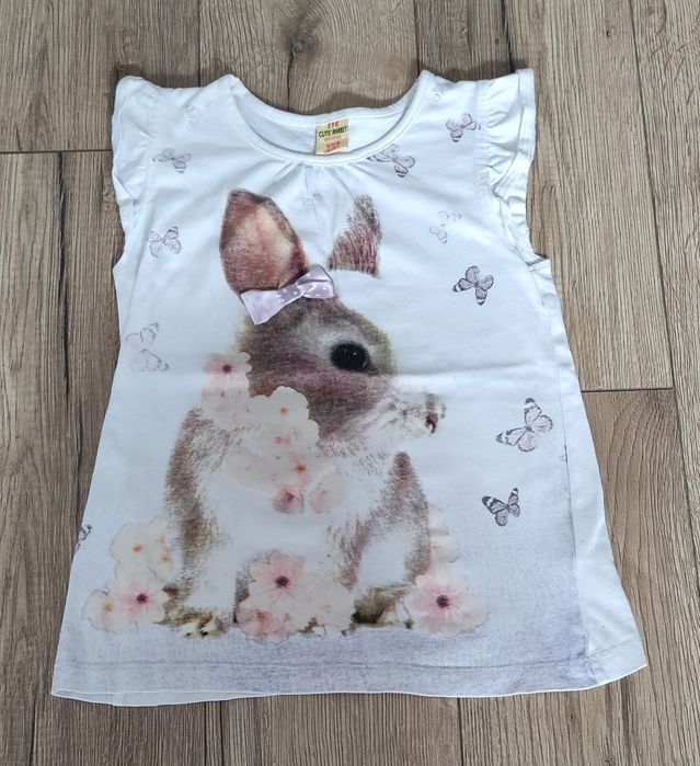 Koszulka z krótkim rękawem dziewczęca biała króliczek 116
