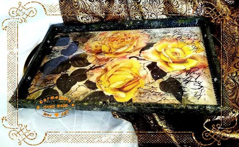 Taca na herbatkę handamde decoupage dekoracja prezent