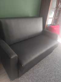 Sofa czarna, skórzana, rozkładana z funkcją spania