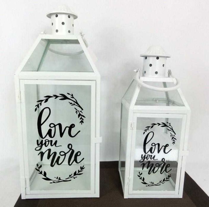 Komplet 2 lampionów LOVE YOU MORE” 46cm+38cm Metal/Szkło