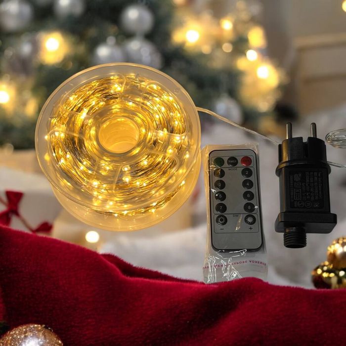 Гірлянда світодіодна біла Роса білий дріт з пультом 50м. 500 лед.