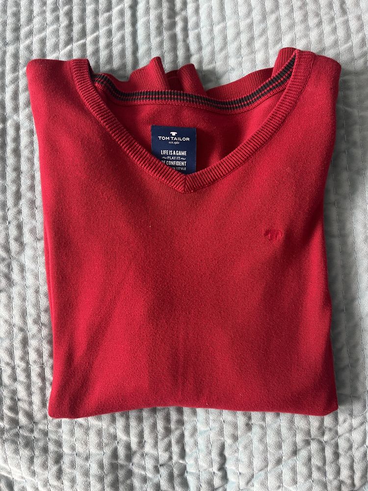 Sweter Tom Tailor - czerwony, jak nowy, L - okazja