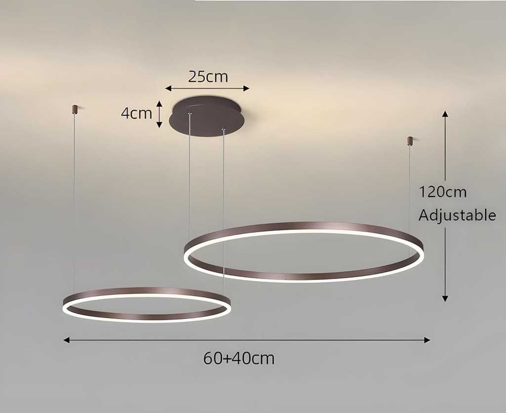 Nowoczesny żyrandol LED YYUTLUO 2 pierścienie czarne 40+60cm ściemnian