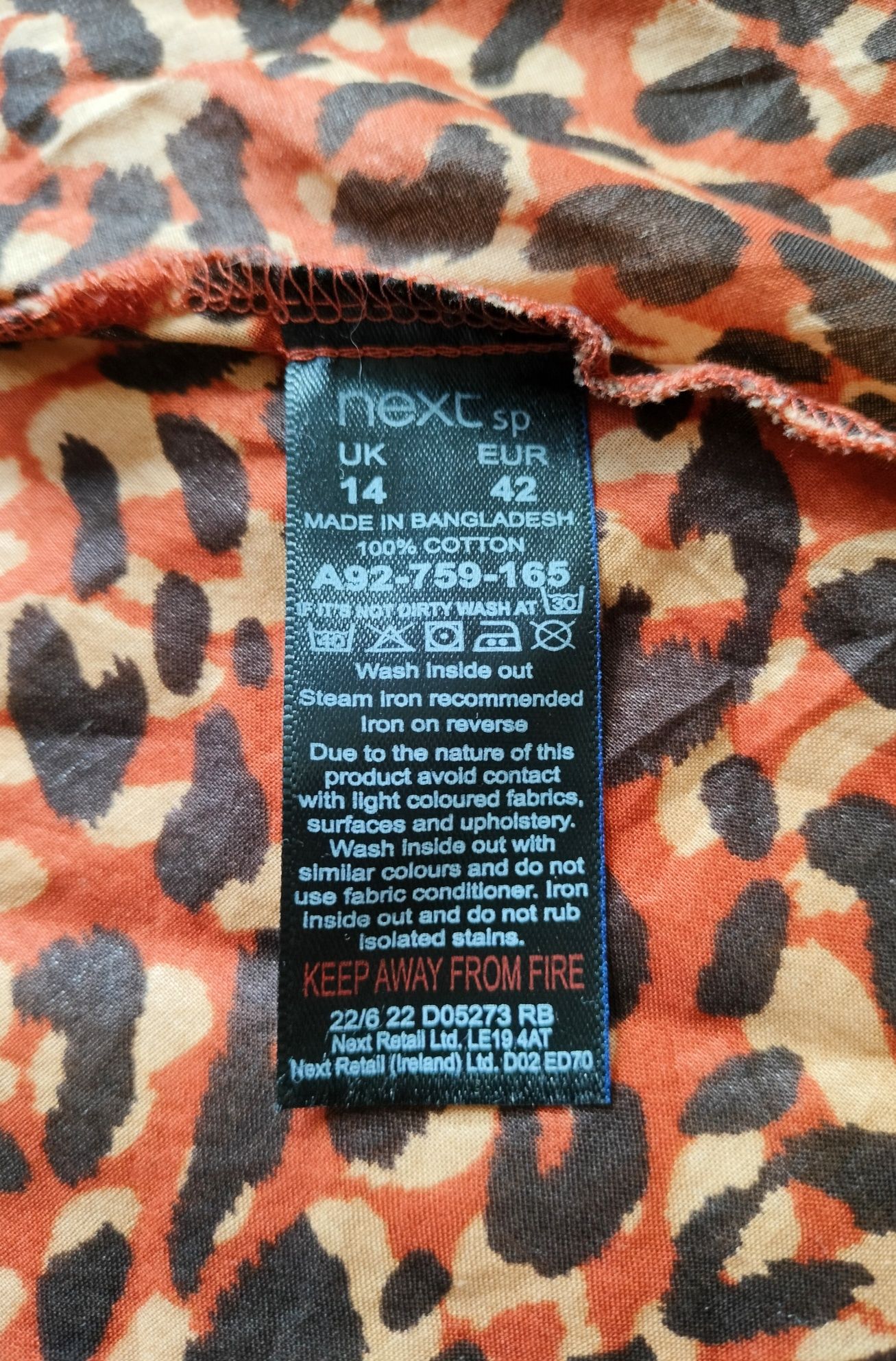 Sukienka damska Next w panterkę, bawełna, długi rękaw, r. 42 XL