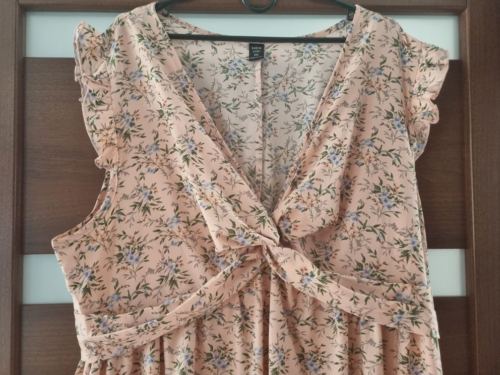 Sukienka kwiaty nowa 3xl brzoskwiniowa wiosna lato boho plus size