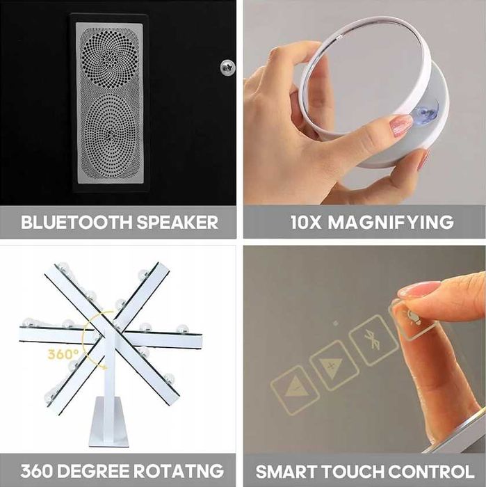 FENCHILIN Lusterko do makijażu oświetlenie USB Bluetooth 15 diod LED