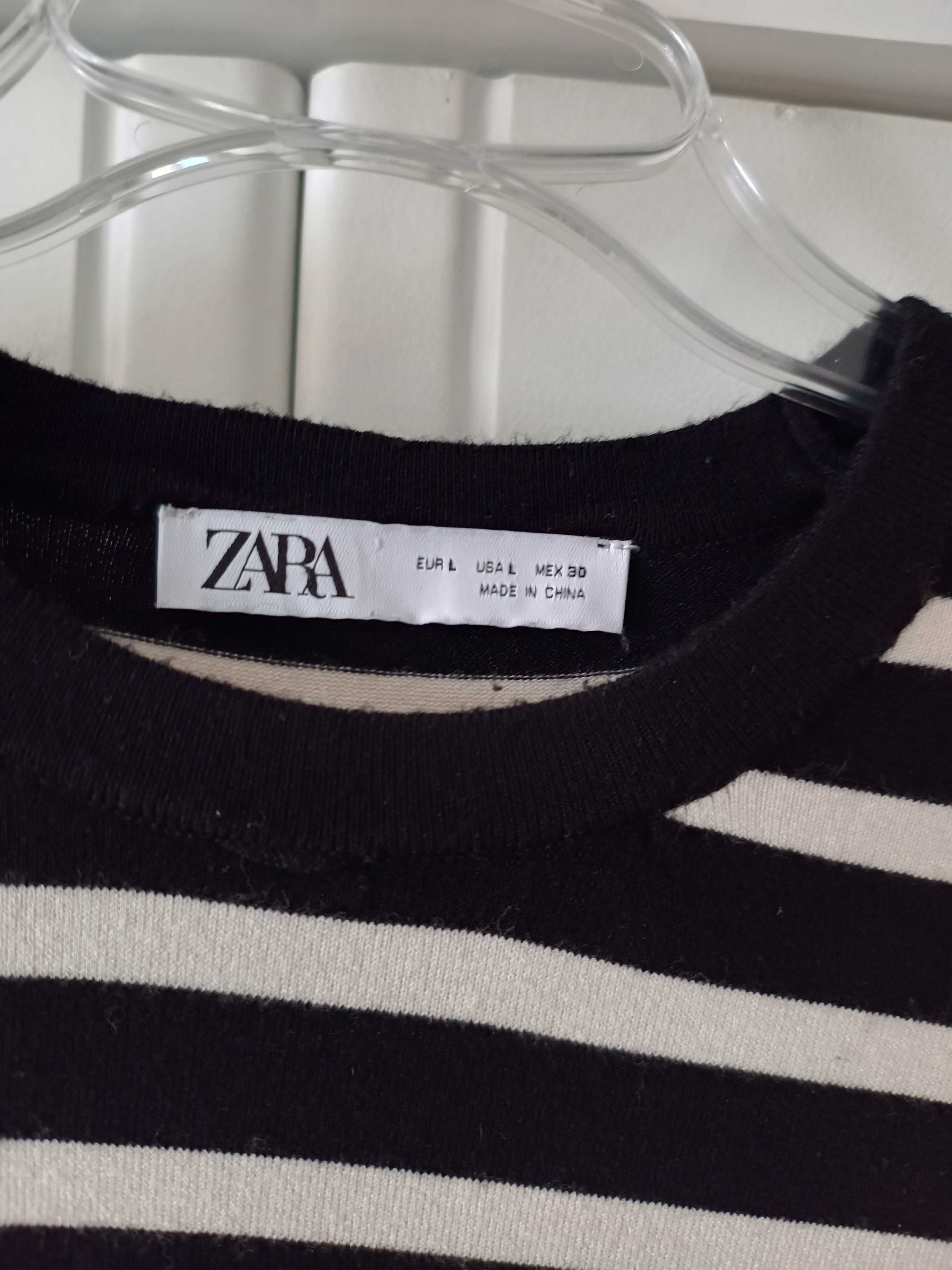 Zara 40L Mex30 czarny sweterek w biale pasy paski damski elegancki