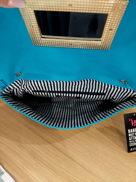 Duża kopertówka w pięknym turkusowym kolorze ze złotymi dodatkami