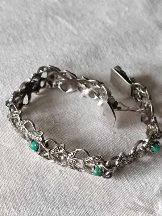 Браслет серебро, марказиты, бирюза.Антиквариат