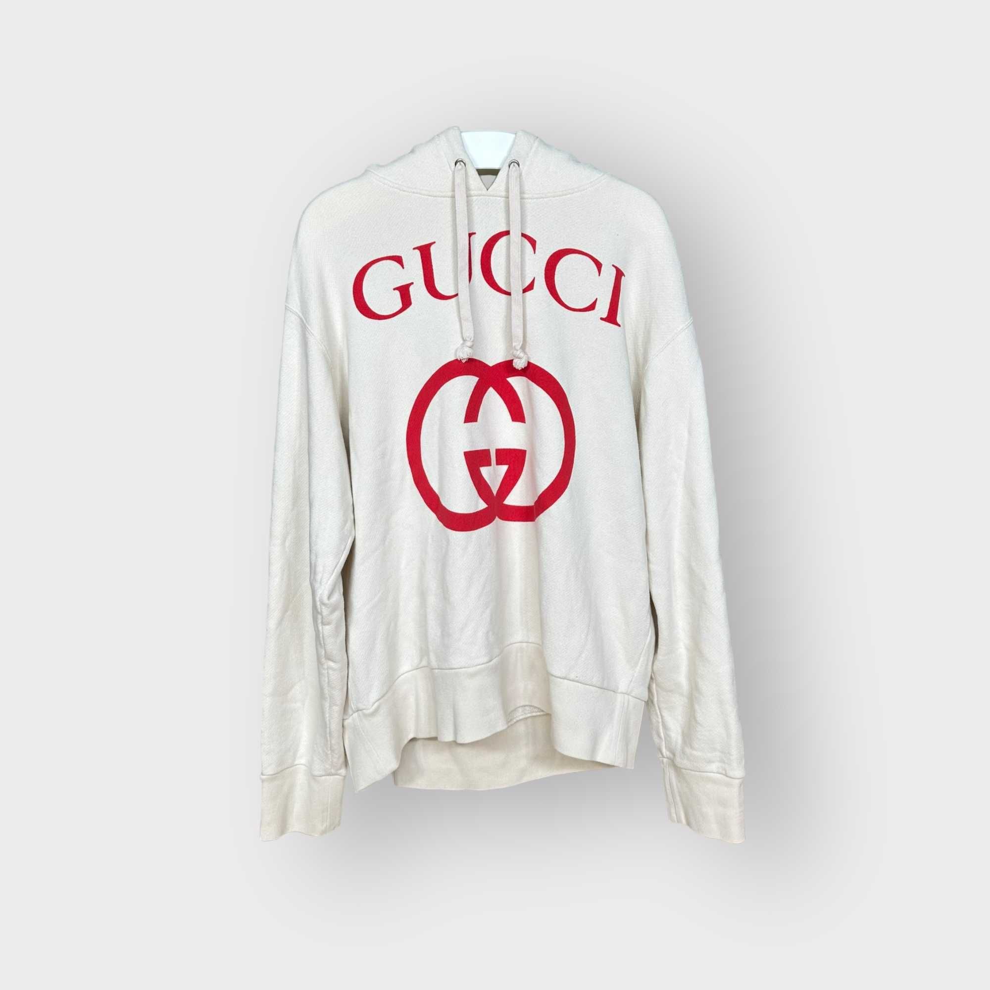 Oryginalna Bluza Gucci Hoodie Kremowa Interlocking G Logo