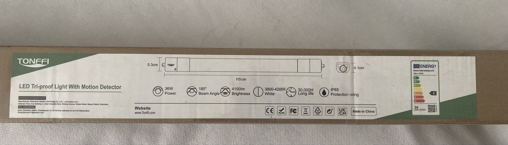 TONFFI Lampa LED 115 cm do wilgotnych pomieszczeń, 36 W 4100 lm J84