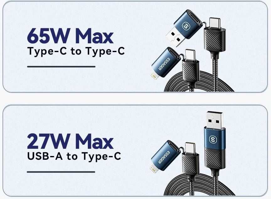 Essager 4 в 1 USB-кабель 65W для швидкого заряджання 1м