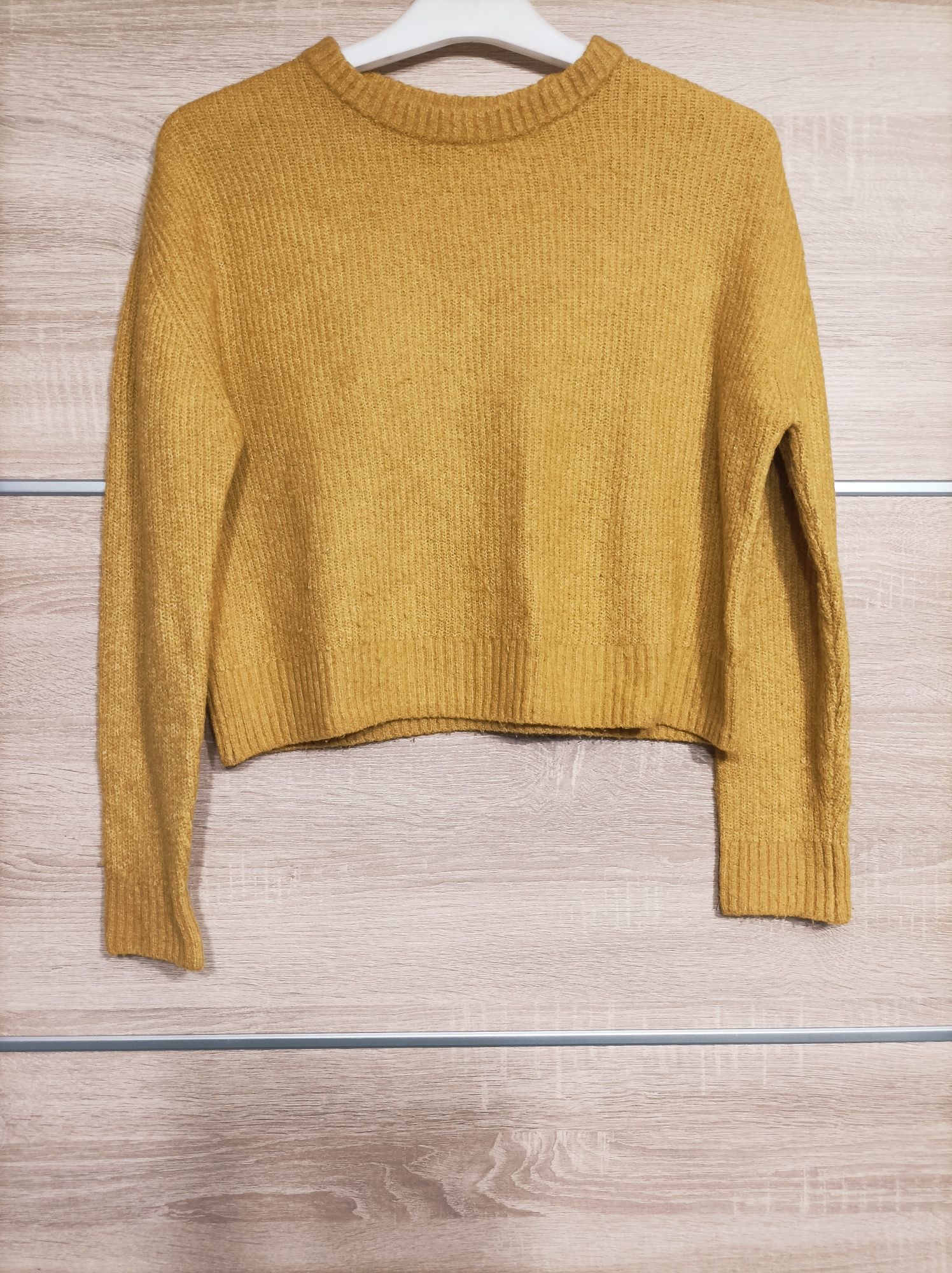 H&M, żółty/ kanarkowy sweter, XS, wełna, krótki, crop top