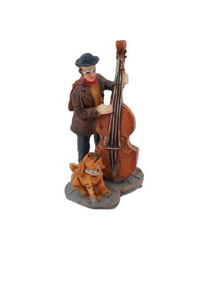 Nowa Figurka ceramiczna grajek instrument pies dekoracja makieta
