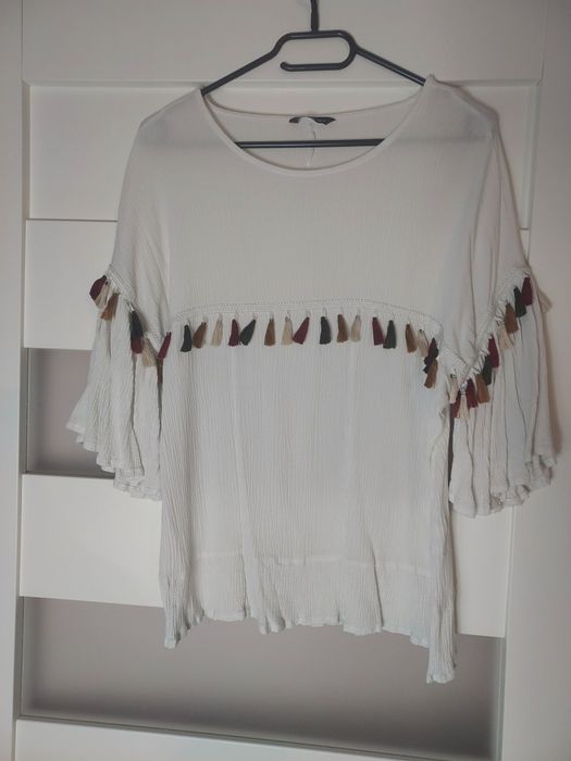 Biała bluzka z frędzlami House M/L