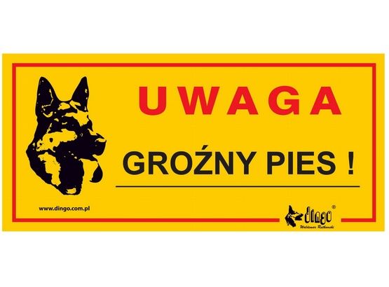 Metalowa tabliczka ostrzegająca o psie na posesji Dingo groźny pies