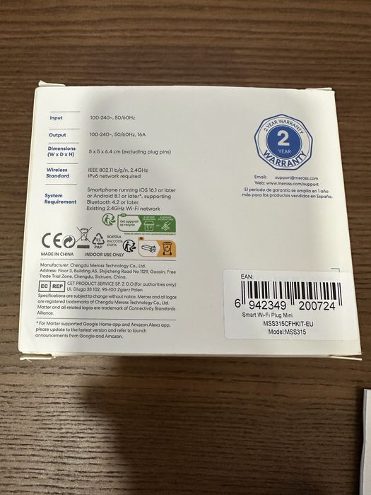 Meross Tomada inteligente Matter com consumo de energia