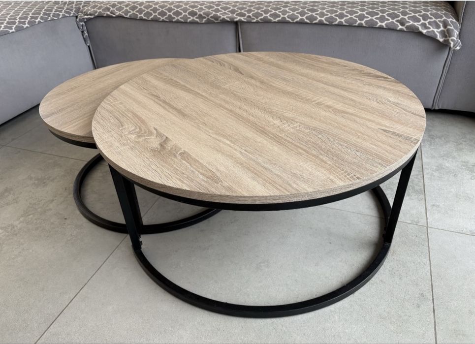 Stolik kawowy zestaw okrągły dąb sonoma
