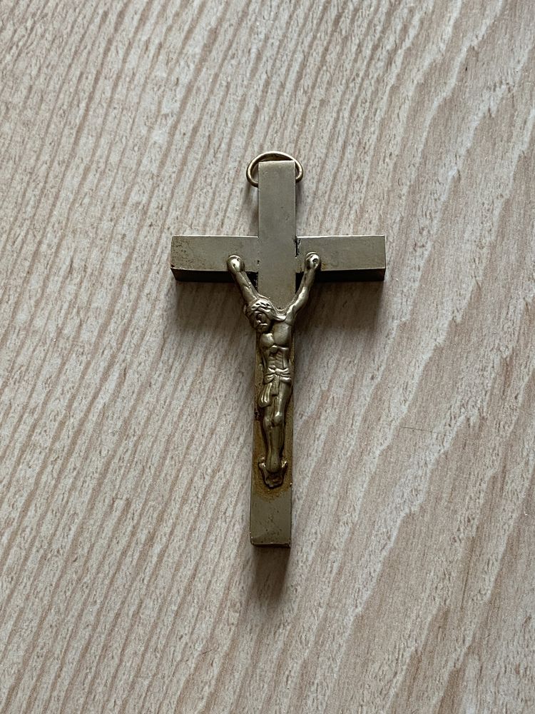 Krzyż Krzyżyk Jezus dewocjonalia stary z mosiądzu prl retro