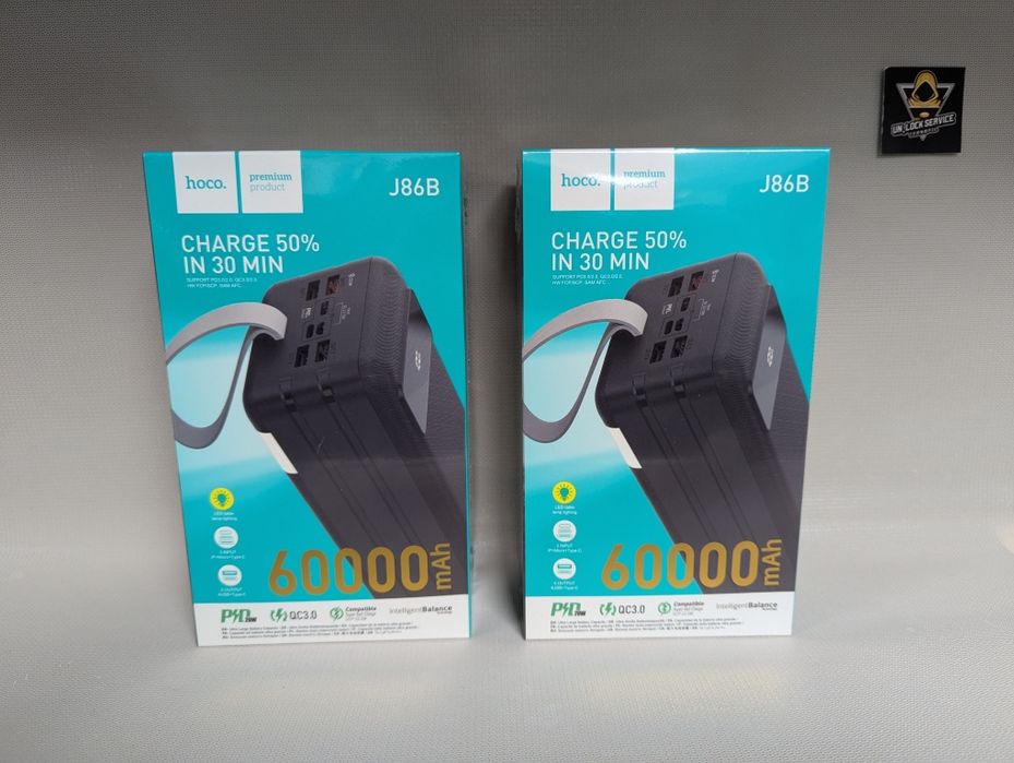 Повербанк Hoco J86B 60000 mAh 22.5w з ліхтариком швидка зарядка павер