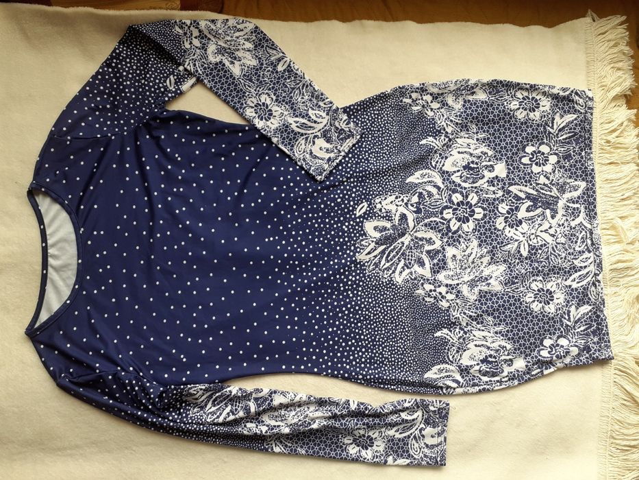 Elastyczna Sukienka niebieska koktajlowa z długim rękawem L M 65% bawe