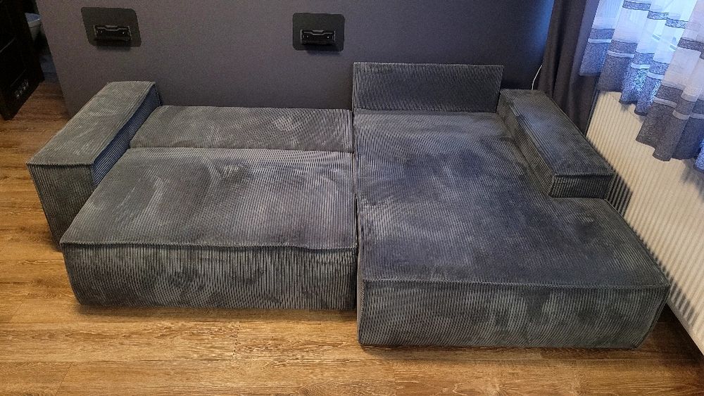 Narożnik sofa sztruks w bdb stanie mało używany do salonu szary