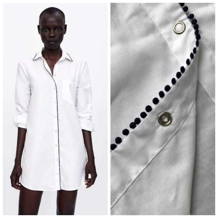 ZARA XS-S galowa prosta czarno-biała sukienka do biura szkoły bawełna