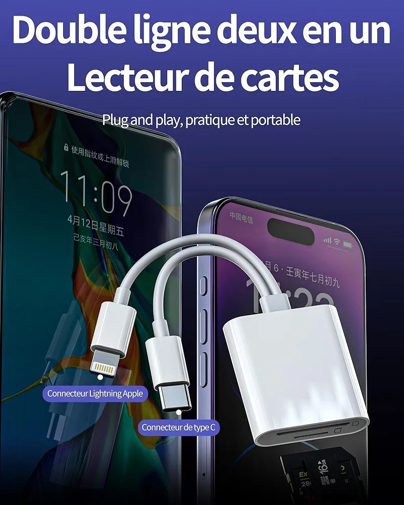 Czytnik kart pamięci 2in1 USB C i Lightning