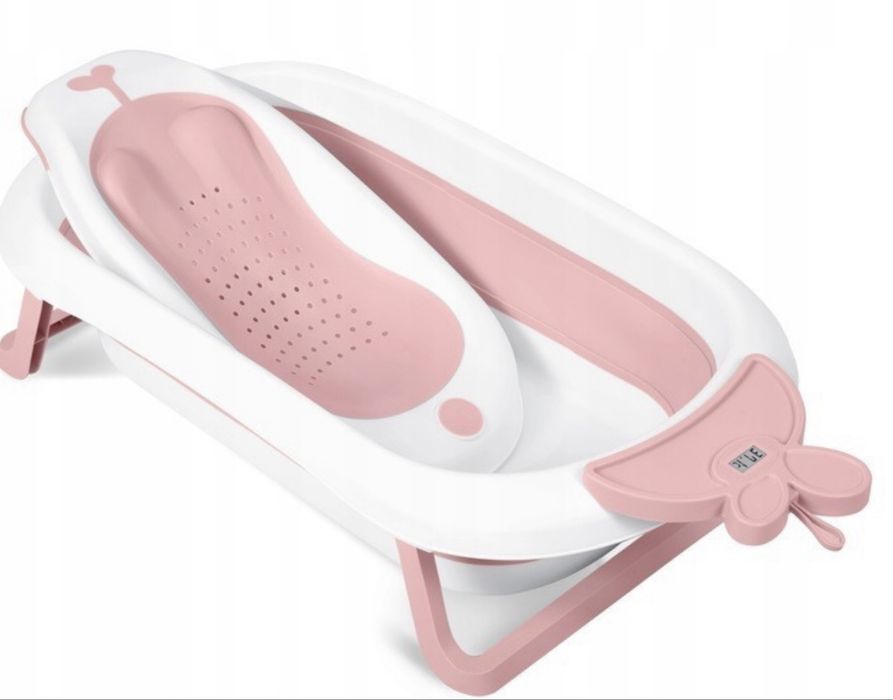 Дитяча складна ванночка з анатомічною гіркою — рожевого кольору