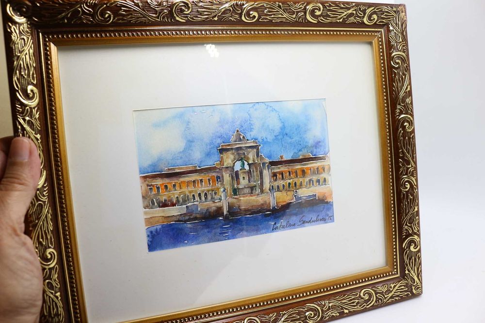 Catalina Sandulescu Aguarela s papel "Praça do Comércio" Certificado