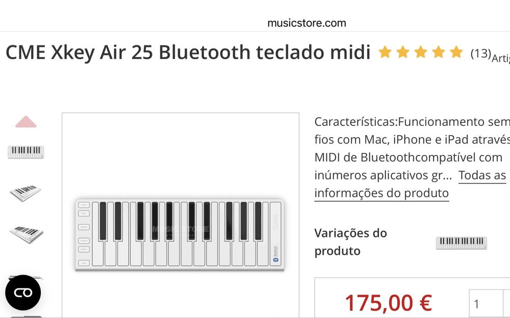 CME Xkey Air 25 Bluetooth teclado midi Sem fios WIDI