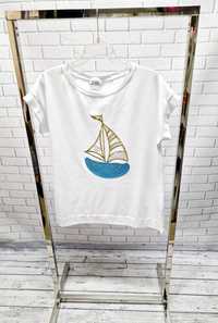 T-shirt bluzka Madnes biała statek niebieski rozm. 2